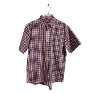 Lands End Pink Plaid Button‎ Down No Iron Twill Shirt Men L